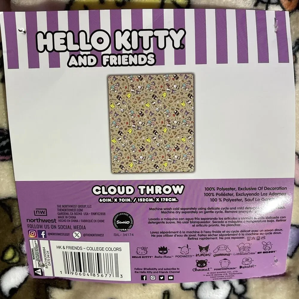 Hello Kitty & Friends Throw Blanket 60”x70” My Melody 2024 Sanrio Cloud Soft